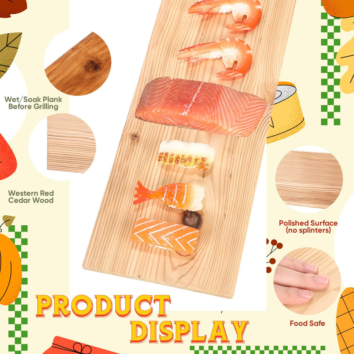 Landical thick-design cedar planks promote even cooking and sustained aroma.