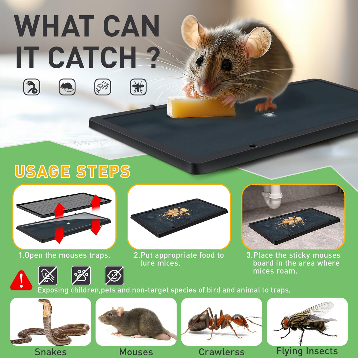 Landisun Mouses Traps adhesive board closeup with non-toxic glue