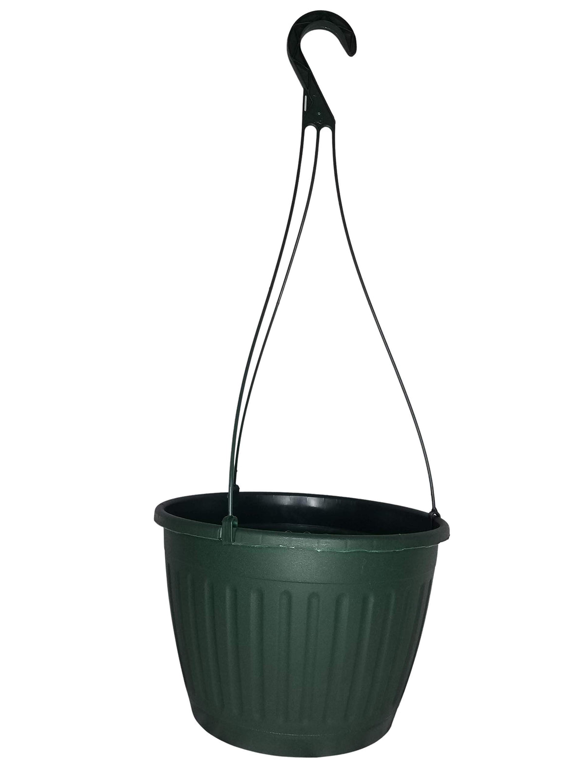 Landmark Plastics Imperial 10in green hanging basket for outdoor flowering displays.