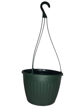 Landmark Plastics Imperial 10in green hanging basket for outdoor flowering displays.