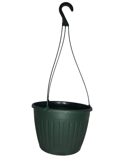 Landmark Plastics Imperial 10in green hanging basket for outdoor flowering displays.