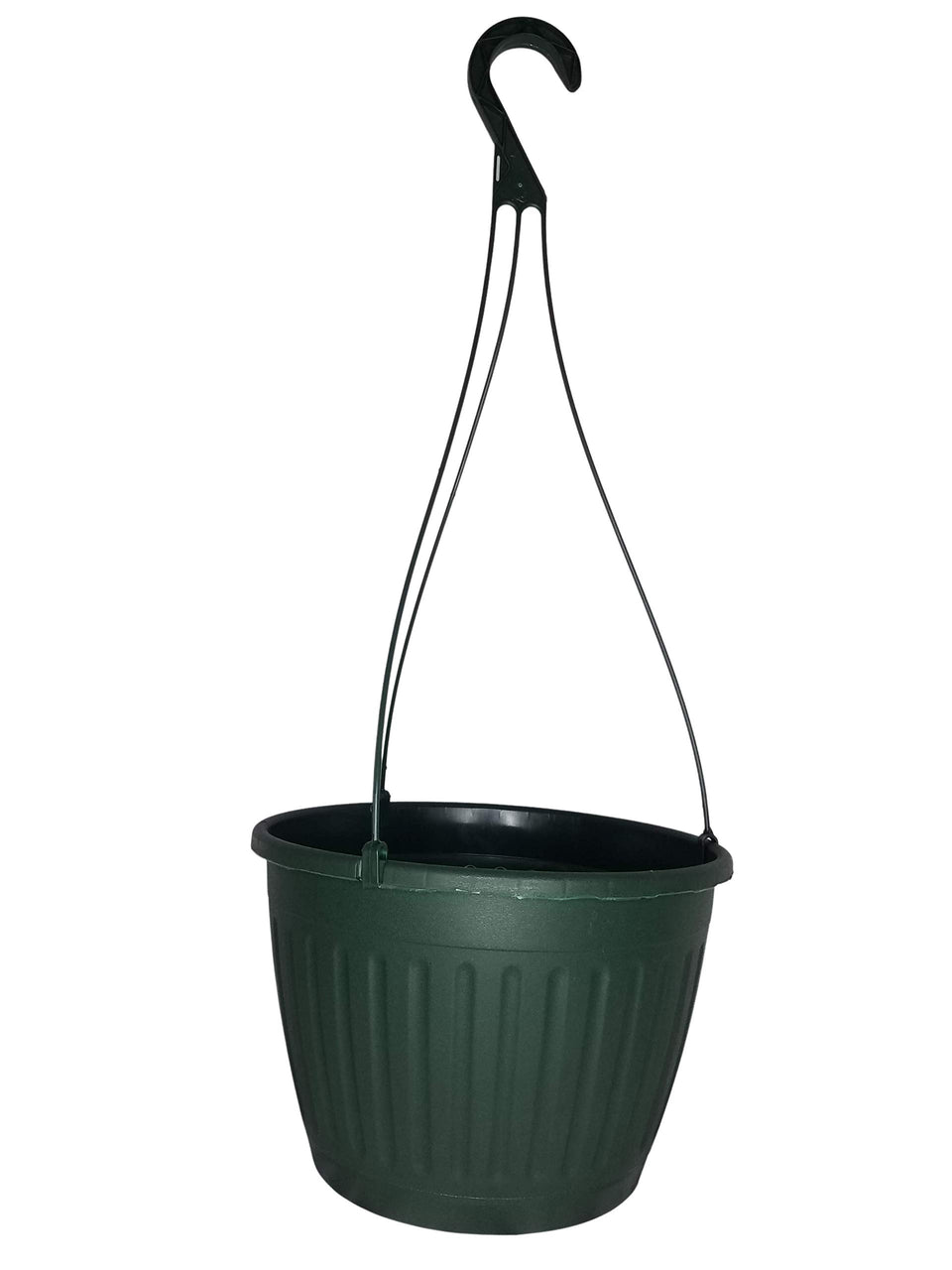 Landmark Plastics Imperial 10in green hanging basket for outdoor flowering displays.