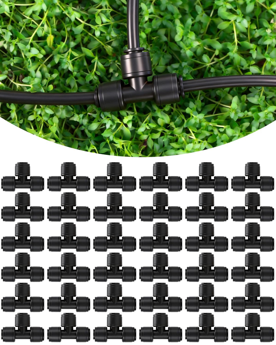 Landtouch quick-connect tee assembly for fast leak-free irrigation.