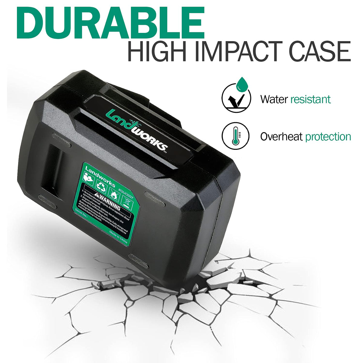 Landworks battery connected to auger power head for compatibility.