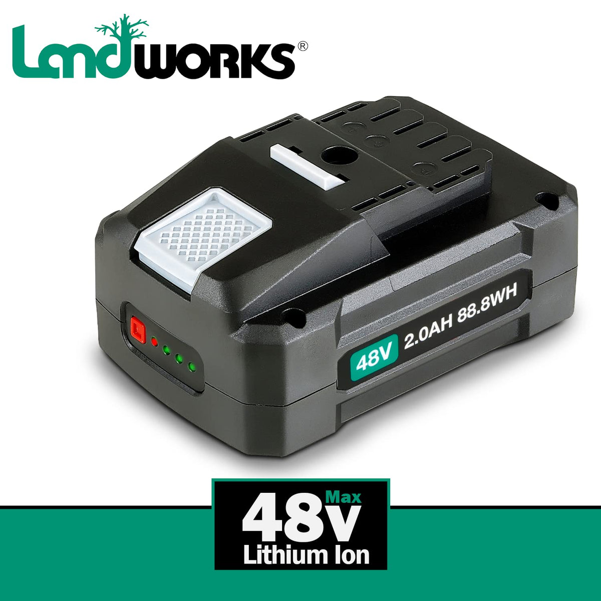 Landworks battery indicator shows charging status.