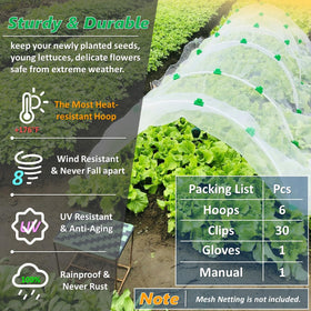 Fiberglass garden hoops resist rust and weather, keeping tunnel frame stable.