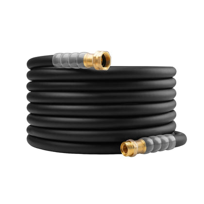 LANGARA heavy-duty garden hose with transparent swivel handle for quick connections.