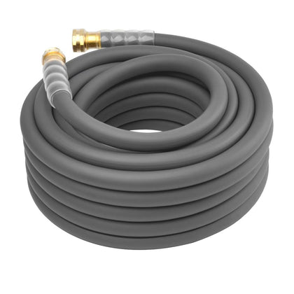 LANGARA heavy-duty garden hose with transparent swivel handle for easy connections.