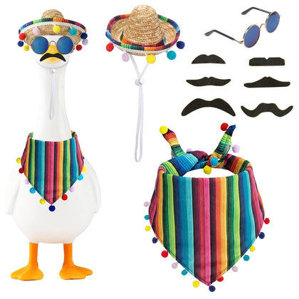 LANGFON goose wearing a colorful sombrero to boost porch curb appeal.