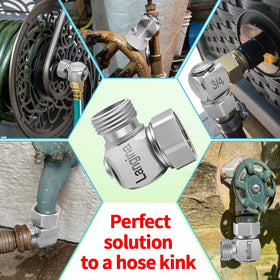 Langina 90-degree elbow suited for hose-extension setups around planters and sheds.