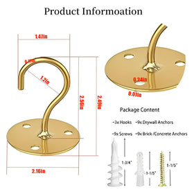 LangPu bright gold ceiling hook installed on ceiling supports plants securely.