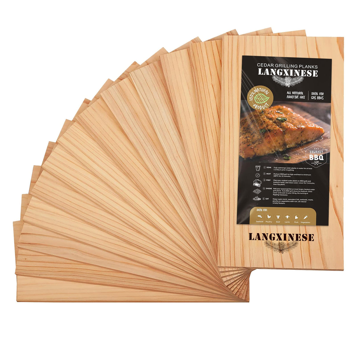 Langxinese cedar planks for salmon grilling, smoky flavor.