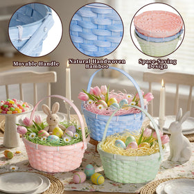 Lanpn 3pc bamboo Easter baskets green closeup great for small gifts