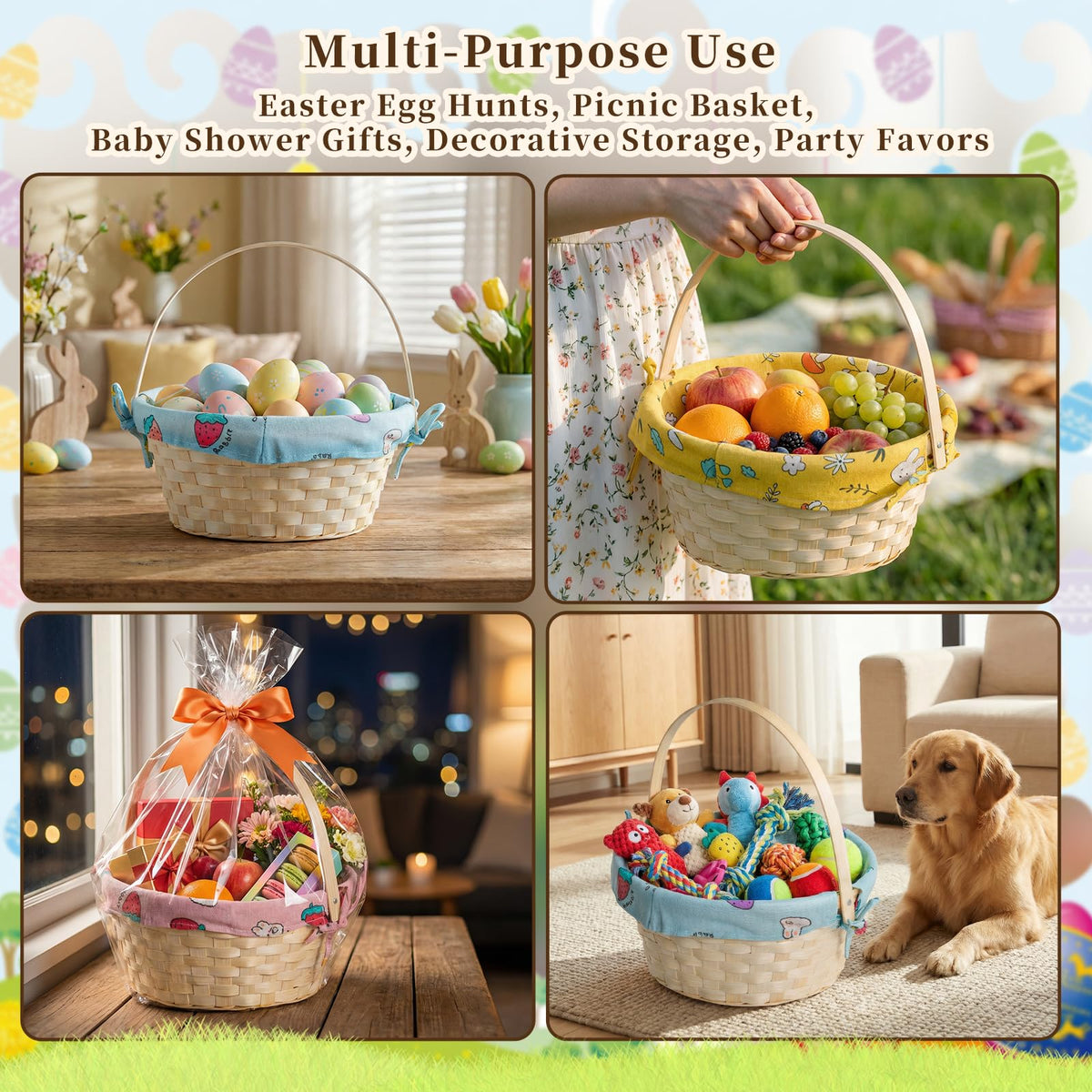Lanpn 10-inch baskets with sturdy handles for easy carrying by kids