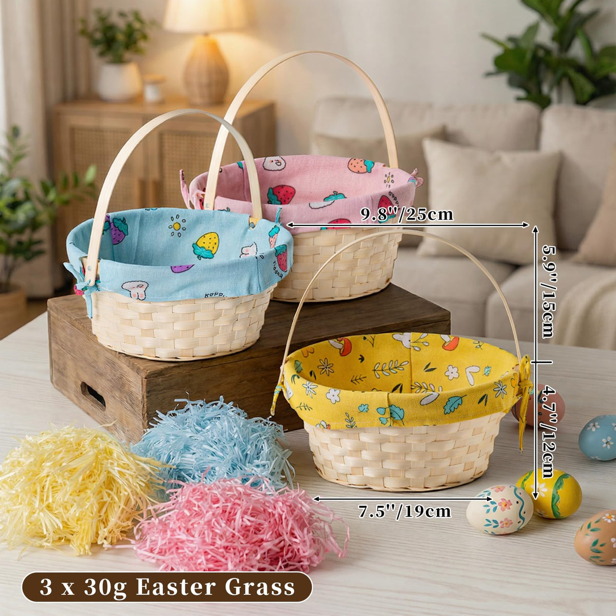 Lanpn raffia grass filler enhances festive display in Easter baskets