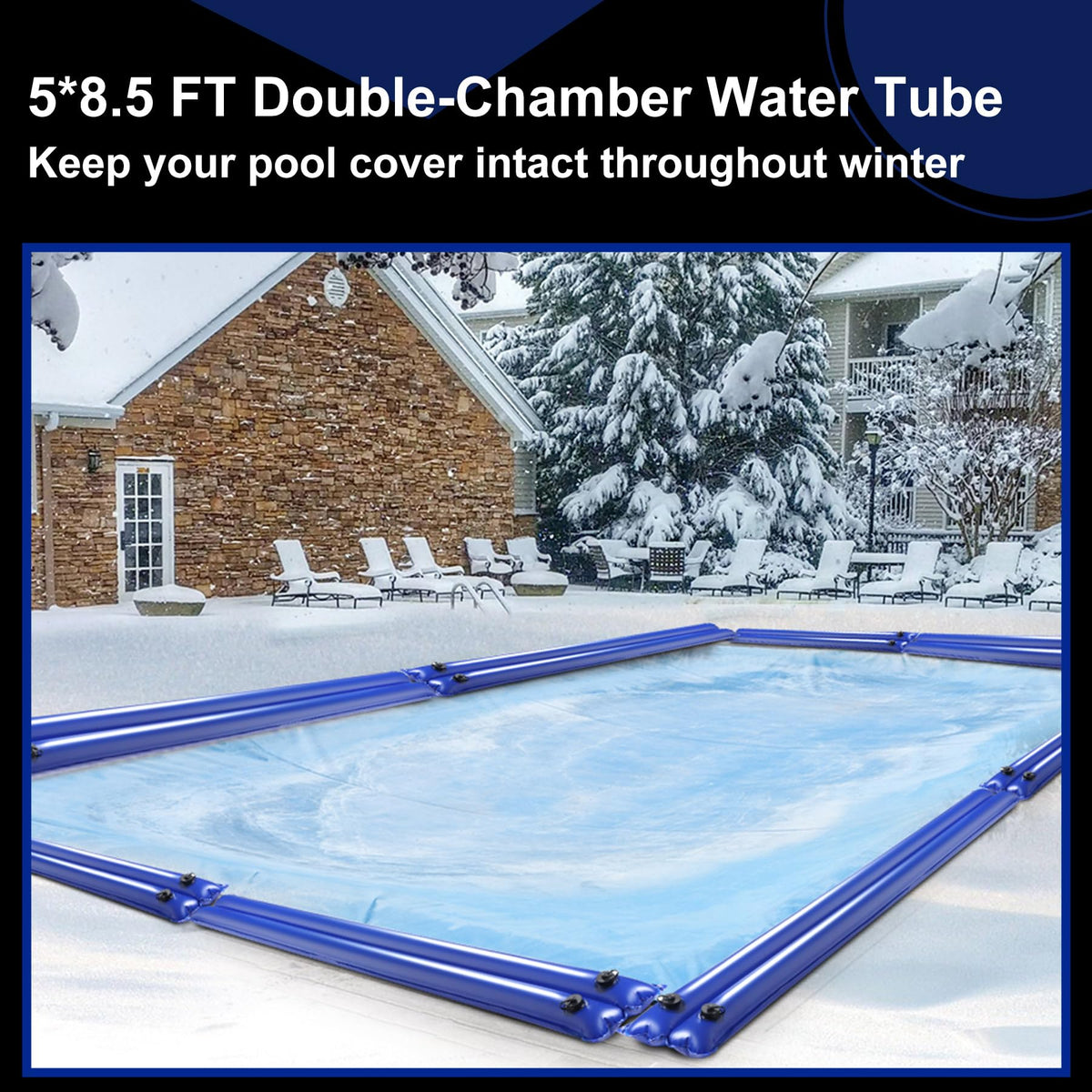 LanPool 5-pack double-chamber water tubes securing a pool cover in use.