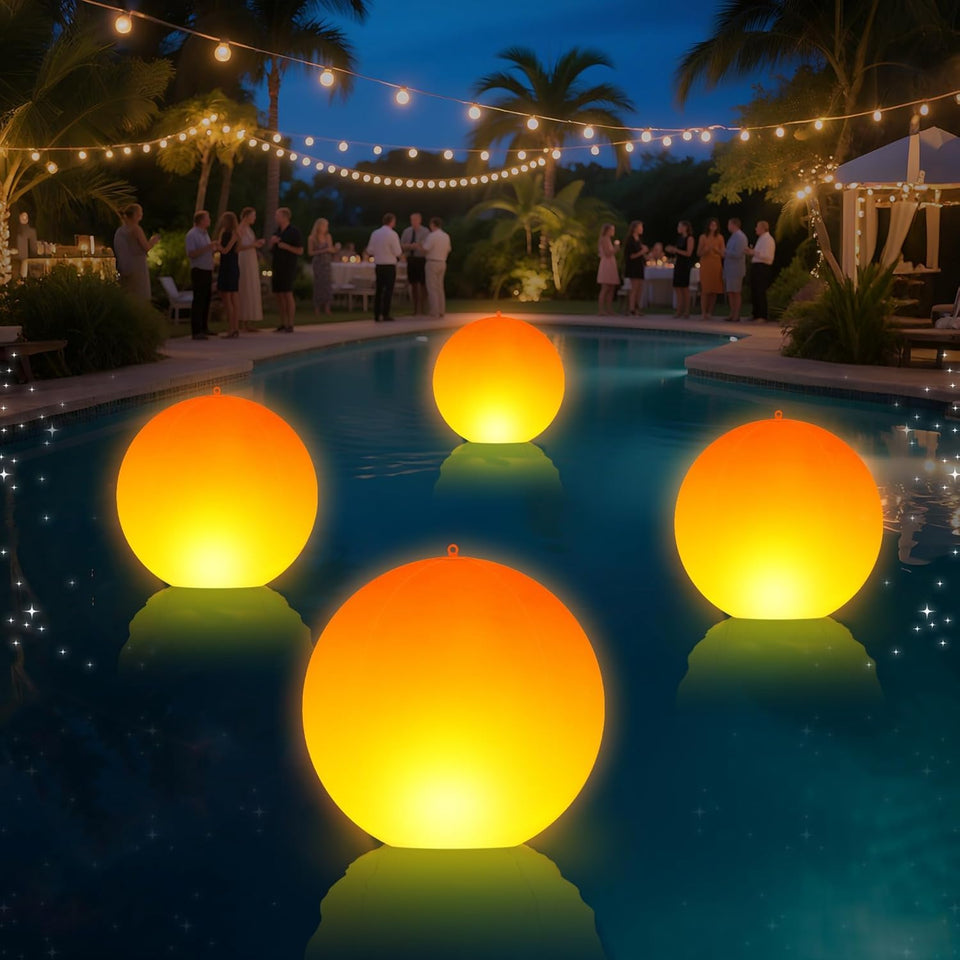LanPool flame globe floating on water to create pool ambiance