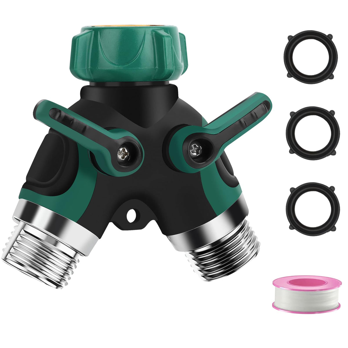 LANPOWAE hose splitter 2-way with long handle for easy dual watering.