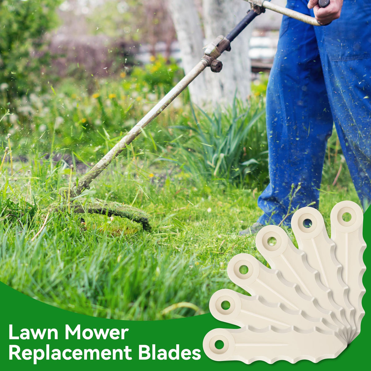 Lanties blades handling dense grass and stubborn weeds in outdoor trimming
