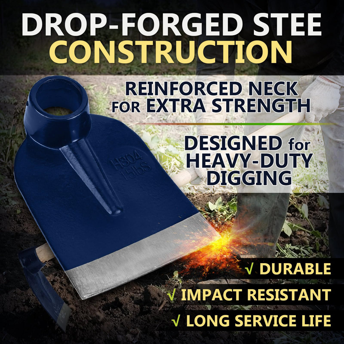Lanties hoe head features a 1-3/4 inch hole compatible with handles