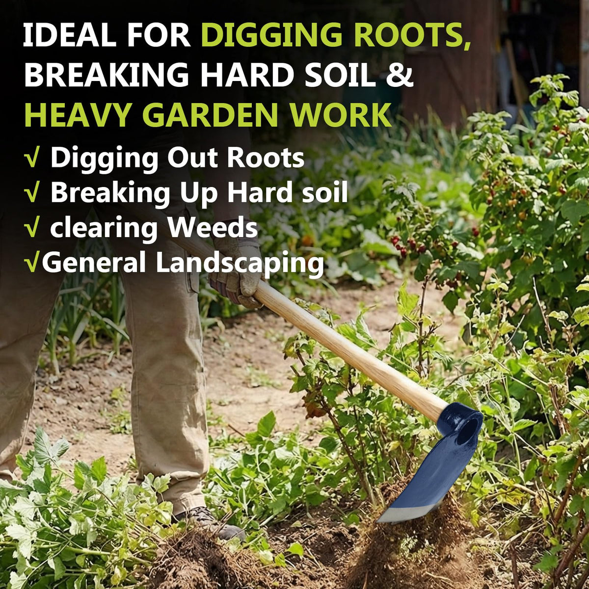 Durable steel grub hoe head designed for rugged yard work