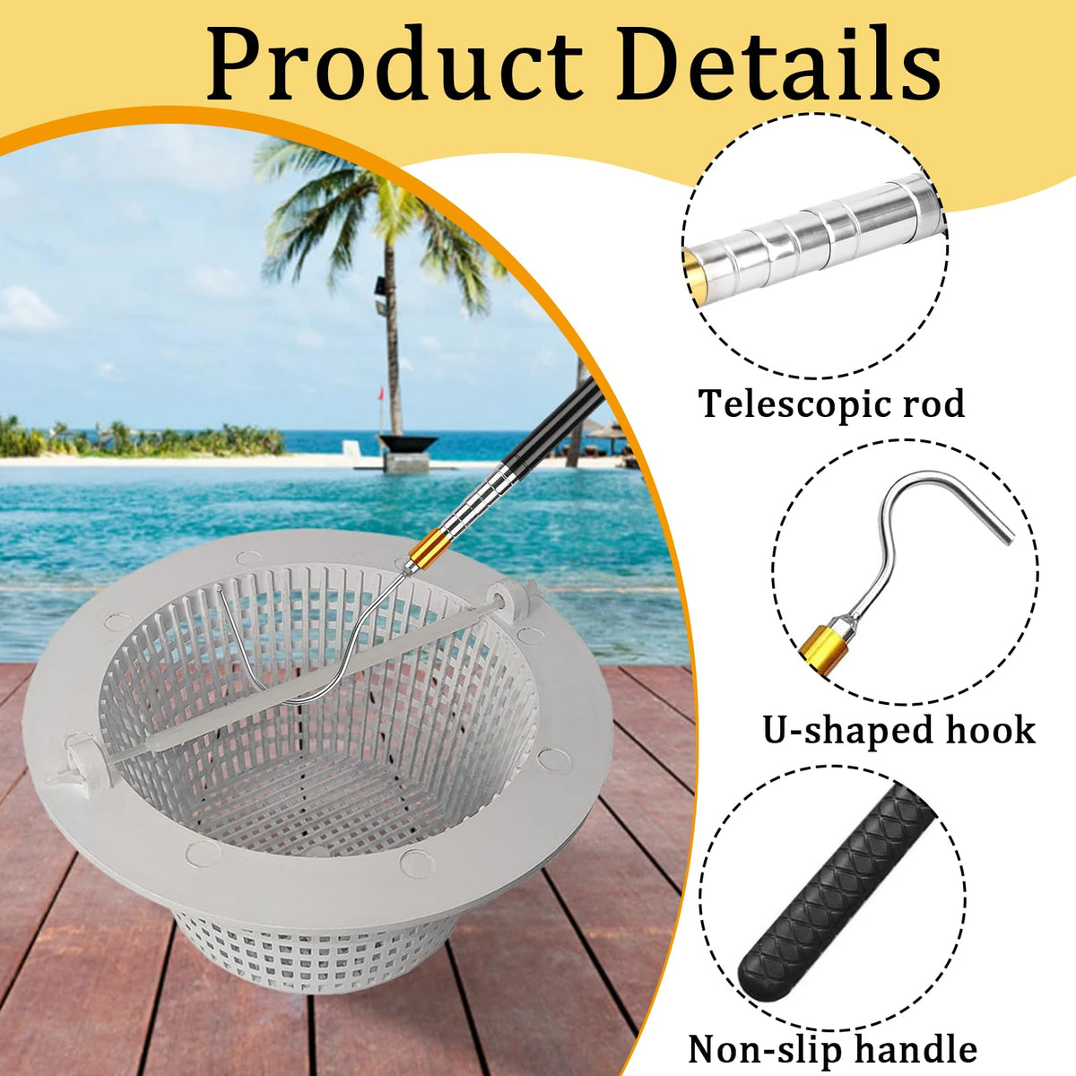 LANTONGJIANPP stainless steel skimmer hook close-up in use