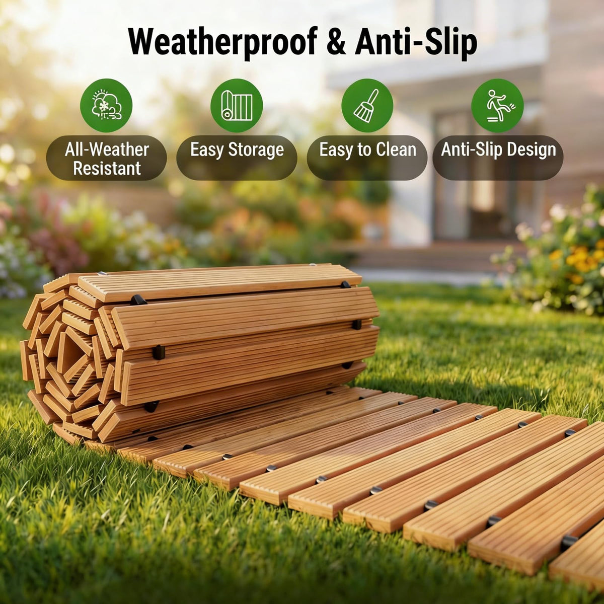 LANVIA pathway cleans easily with a hose for quick maintenance