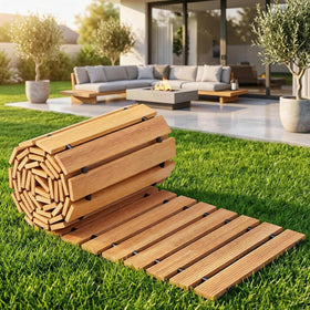 LANVIA wooden garden pathway with stakes secures stability on uneven ground
