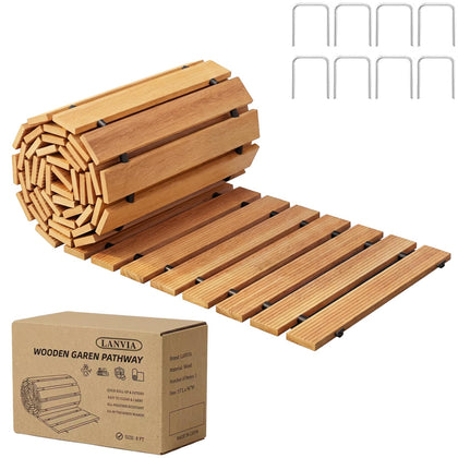 LANVIA wooden garden pathway unrolled on grass creates a clean entry and mud-free walk