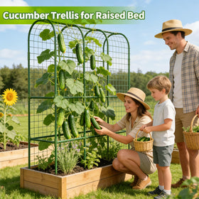 Laodier compatible with raised beds for cucumbers, beans, tomatoes.