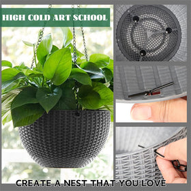 LAOJU round planter with triple chain hanger for easy hanging
