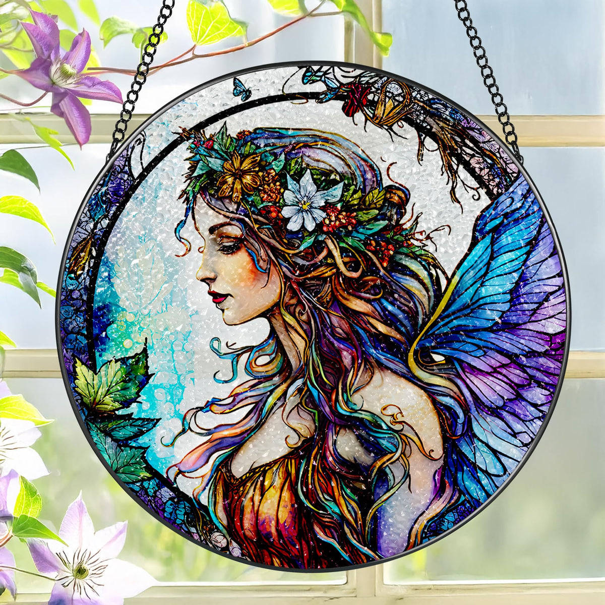 LAOWEIKI 8-inch stained glass suncatcher brightening sunlit windows