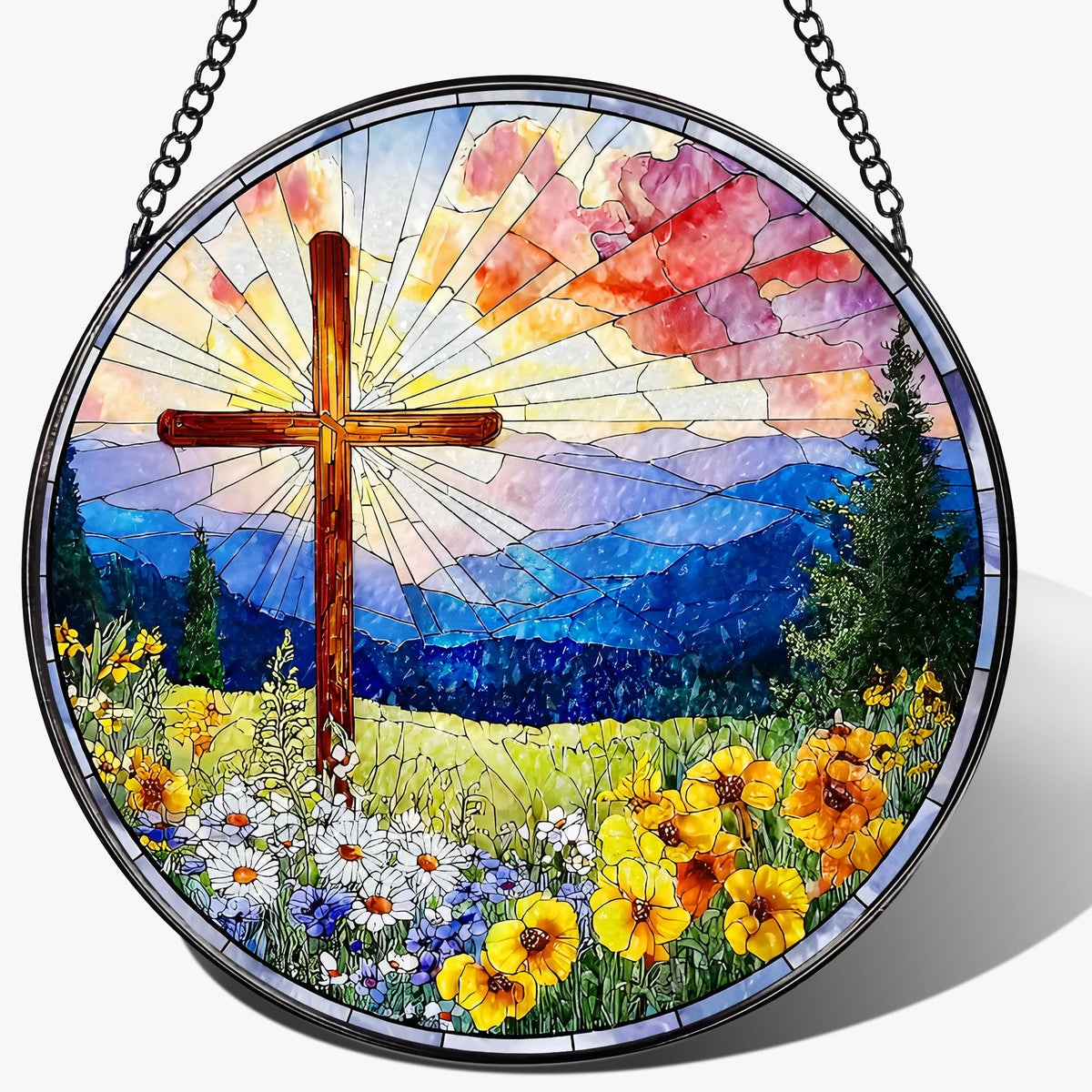 LAOWEIKI 8-inch cross sun catcher glows in sunlight for vibrant window color