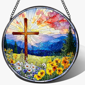 LAOWEIKI 8-inch cross sun catcher glows in sunlight for vibrant window color