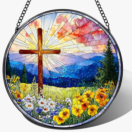 LAOWEIKI 8-inch cross sun catcher glows in sunlight for vibrant window color