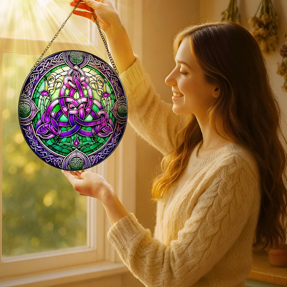 LAOWEIKI 8-inch stained-glass suncatcher brightens rooms with vibrant hues.