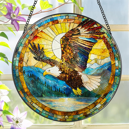 Laoweiki Bald Eagle sun catcher enhances windows with vivid color and warmth.