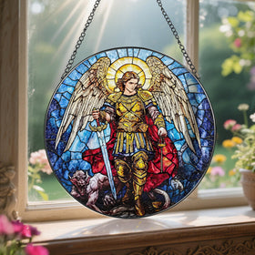 LAOWEIKI black metal frame adds sleek contrast to stained glass ornament