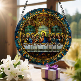 LAOWEIKI Christian home decor elevates ambiance with warm stained glass glow