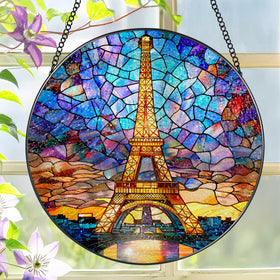 LAOWEIKI Eiffel Tower sun catcher 8in with stained glass for window decor.