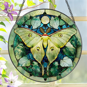 LAOWEIKI Luna Moth Suncatcher in window: vibrant colors brighten your daylight