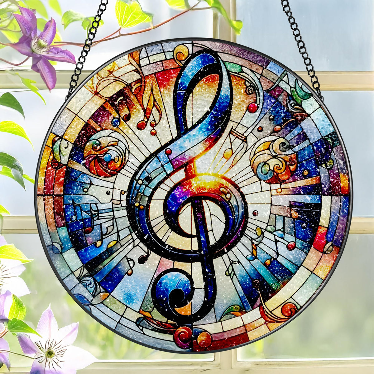 LAOWEIKI musical note suncatcher 8-inch brightens sunlit windows with color.