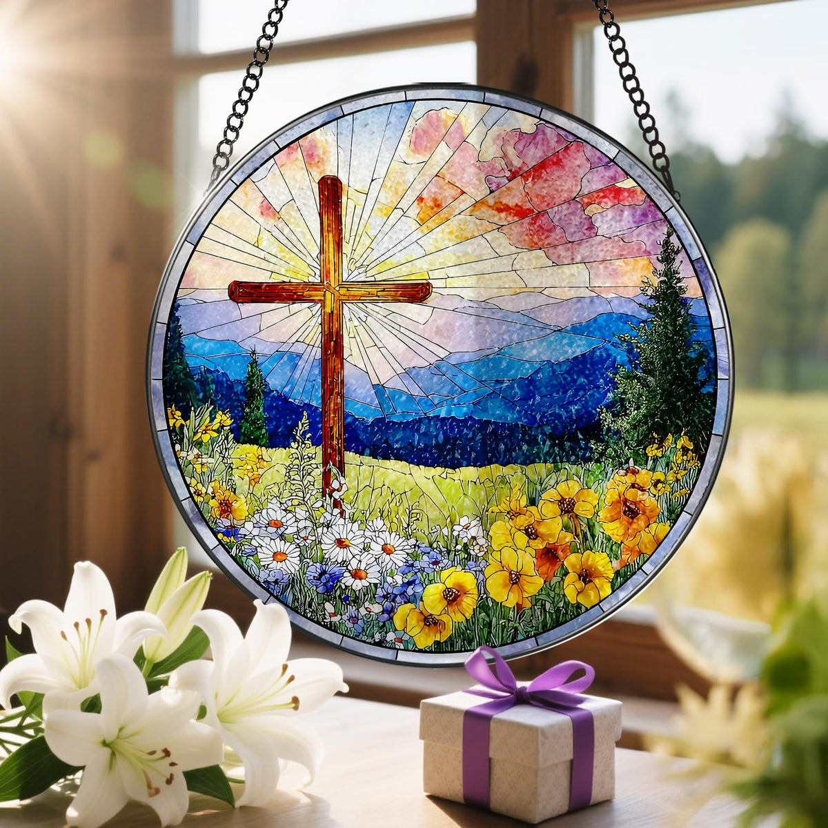 LAOWEIKI decorative window suncatcher offers a serene faith-inspired focal point