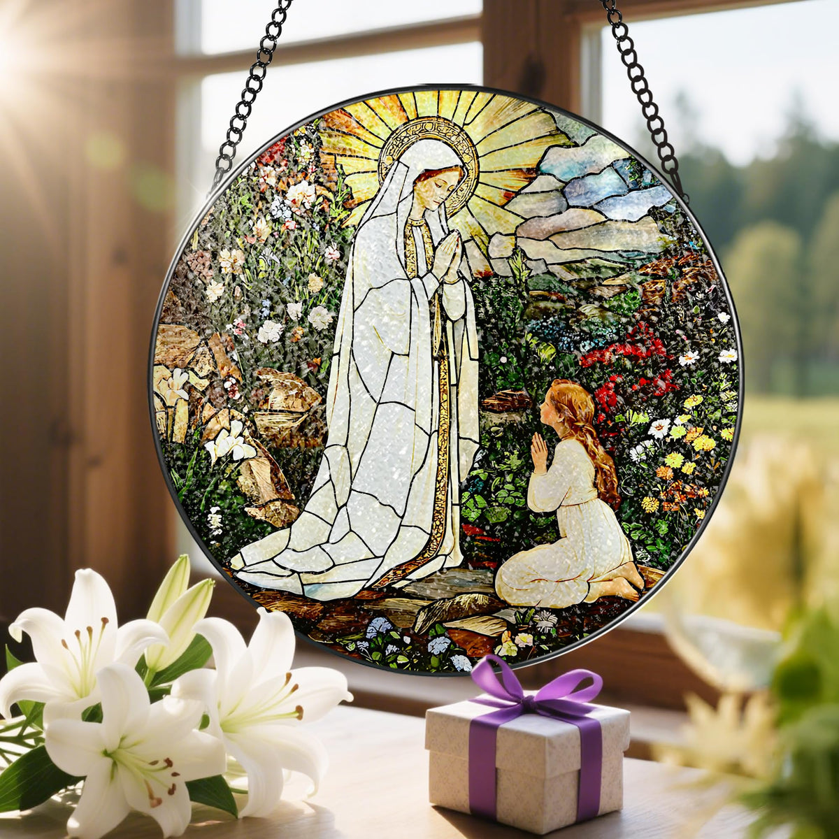 LAOWEIKI religious gift suncatcher ideal for Easter or baptisms.