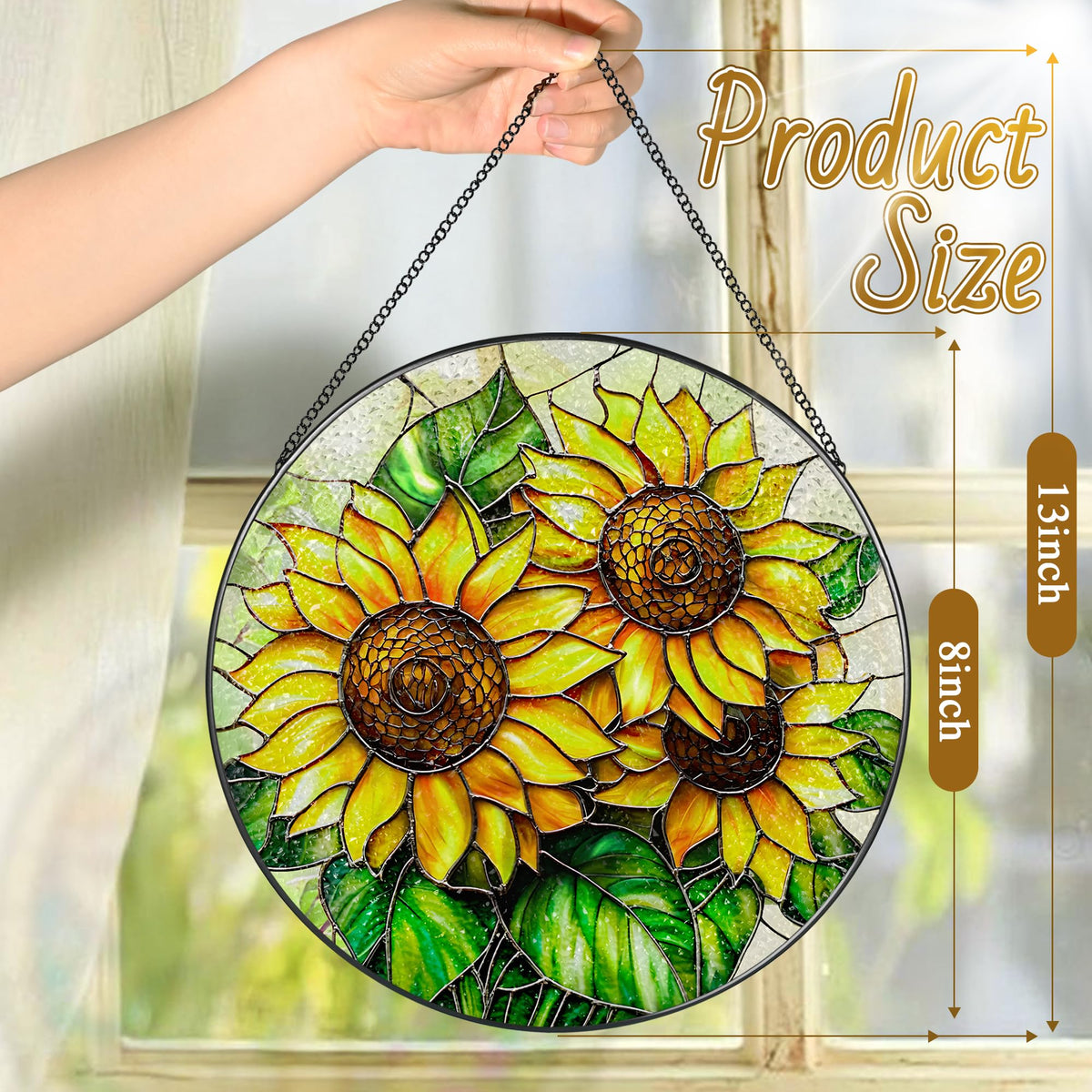 LAOWEIKI stained-glass suncatcher window hanging adds warm light to any room.