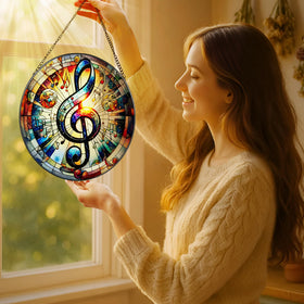 LAOWEIKI stained glass window hanging creates rainbow light indoors.