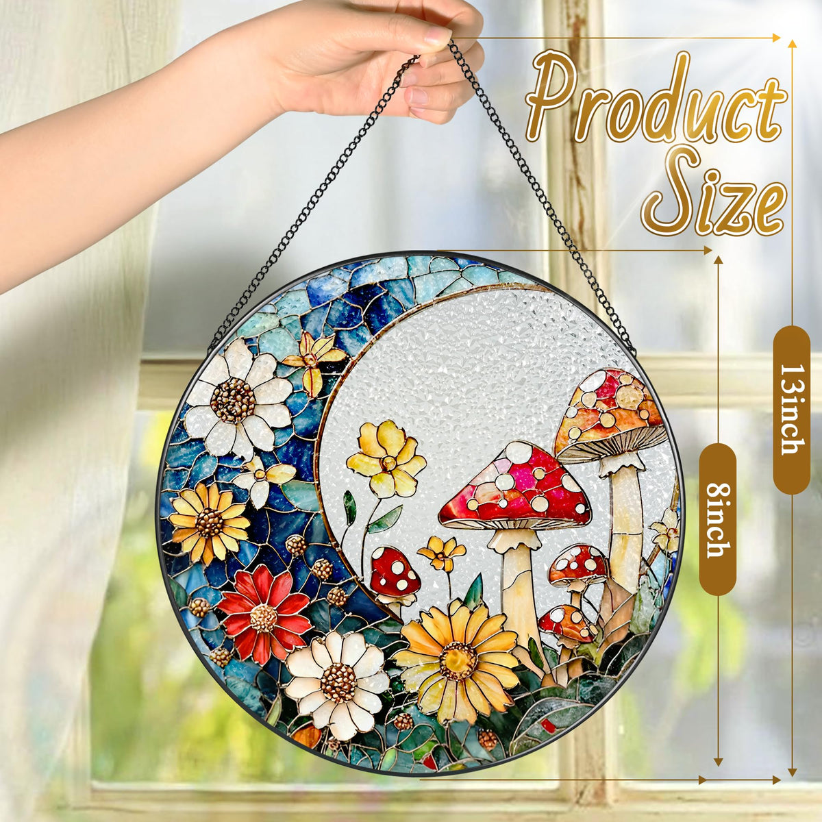 LAOWEIKI 8-inch suncatcher, easy-hang design with suction hook for quick display.
