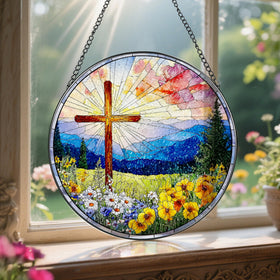 LAOWEIKI sunlit cross decor enhances windows with rainbow-colored light