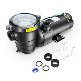 LAPPPLSP 1.5 HP pool pump front view showing compact design for quiet operation.
