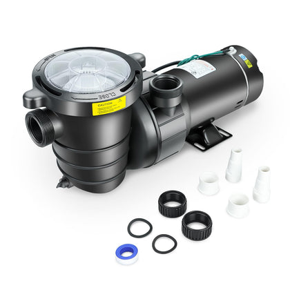 LAPPPLSP 1.5 HP pool pump front view showing compact design for quiet operation.